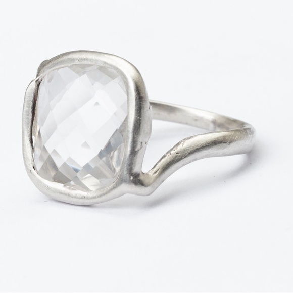 Vintage clear faceted stone silver ring & large stone unique eye catching 7.25 - Picture 5 of 16